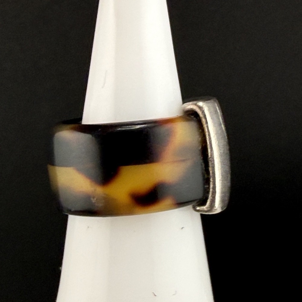 Vintage Band Ring Acrylic Tortoiseshell Question Mark Size 5 - Picture 8 of 9
